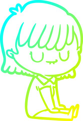 cold gradient line drawing cartoon woman