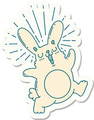 sticker of tattoo style prancing rabbit