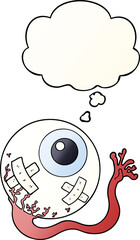 cartoon injured eyeball and thought bubble in smooth gradient style