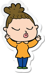 sticker of a cartoon calm woman