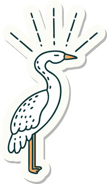 sticker of tattoo style standing stork