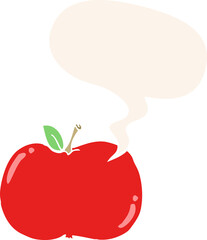 cartoon apple and speech bubble in retro style