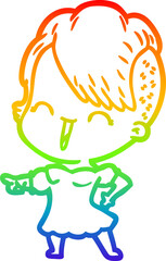 rainbow gradient line drawing happy cartoon hipster girl