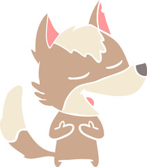 flat color style cartoon wolf laughing