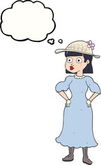 thought bubble cartoon woman in sensible dress
