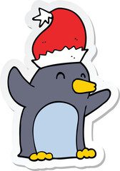 sticker of a cute cartoon christmas penguin