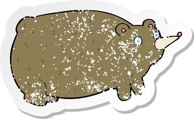 retro distressed sticker of a funny cartoon bear