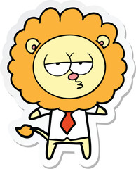 sticker of a cartoon bored lion office worker