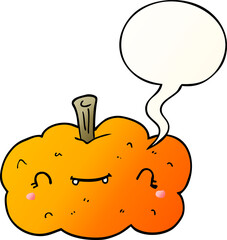 cartoon pumpkin and speech bubble in smooth gradient style