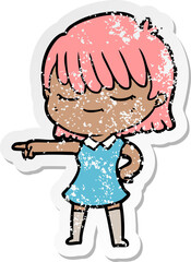 distressed sticker of a cartoon woman