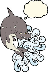 cartoon shark with thought bubble