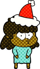 comic book style illustration of a whistling girl wearing santa hat