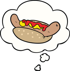 cartoon hot dog and thought bubble