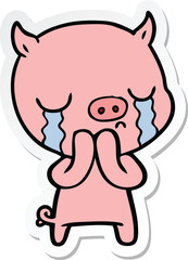 sticker of a cartoon pig crying