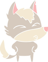 flat color style cartoon wolf whistling