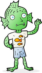 cartoon waving fish boy