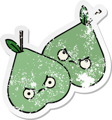 distressed sticker of a cute cartoon green pear