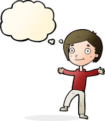 cartoon excited boy with thought bubble