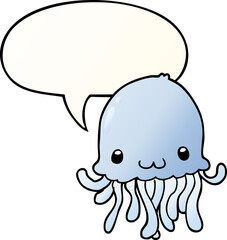 cartoon jellyfish and speech bubble in smooth gradient style