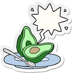 cartoon halved avocado and speech bubble sticker