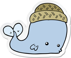 sticker of a cartoon whale wearing hat