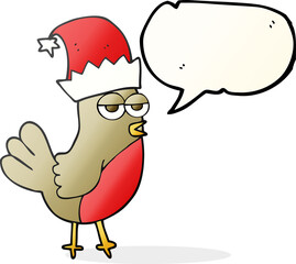speech bubble cartoon robin in christmas hat