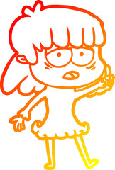 warm gradient line drawing cartoon tired woman