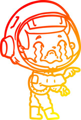 warm gradient line drawing cartoon crying astronaut