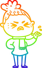 rainbow gradient line drawing cartoon angry woman