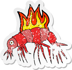 retro distressed sticker of a cartoon hot shrimp