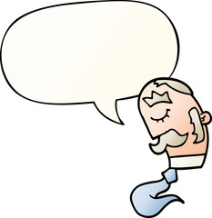 cartoon man and mustache and speech bubble in smooth gradient style