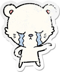 distressed sticker of a crying cartoon polarbear