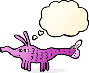 cartoon shrimp with thought bubble