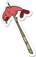 sticker of a cartoon fish speared