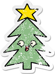 distressed sticker of a cute cartoon christmas tree