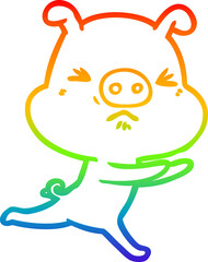 rainbow gradient line drawing cartoon annoyed pig running