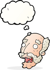 cartoon shocked old man with thought bubble