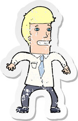 retro distressed sticker of a cartoon nervous businessman