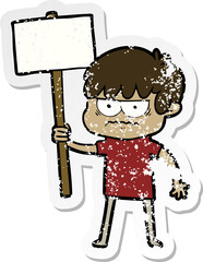 distressed sticker of a annoyed cartoon boy