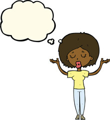 cartoon peaceful woman with thought bubble