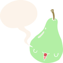 cartoon pear and speech bubble in retro style