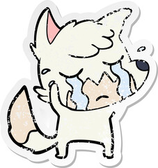 distressed sticker of a crying fox cartoon