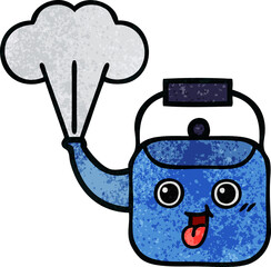 retro grunge texture cartoon steaming kettle