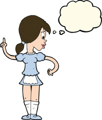 cartoon waitress calling order with thought bubble