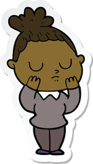 sticker of a cartoon calm woman