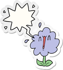 cartoon flower and speech bubble sticker