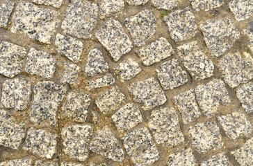 Abstract background of old cobblestone close up.