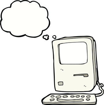 cartoon old computer with thought bubble