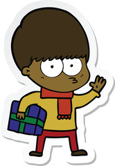 sticker of a nervous cartoon boy