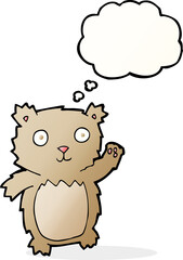 Obraz na płótnie Canvas cartoon waving teddy bear with thought bubble